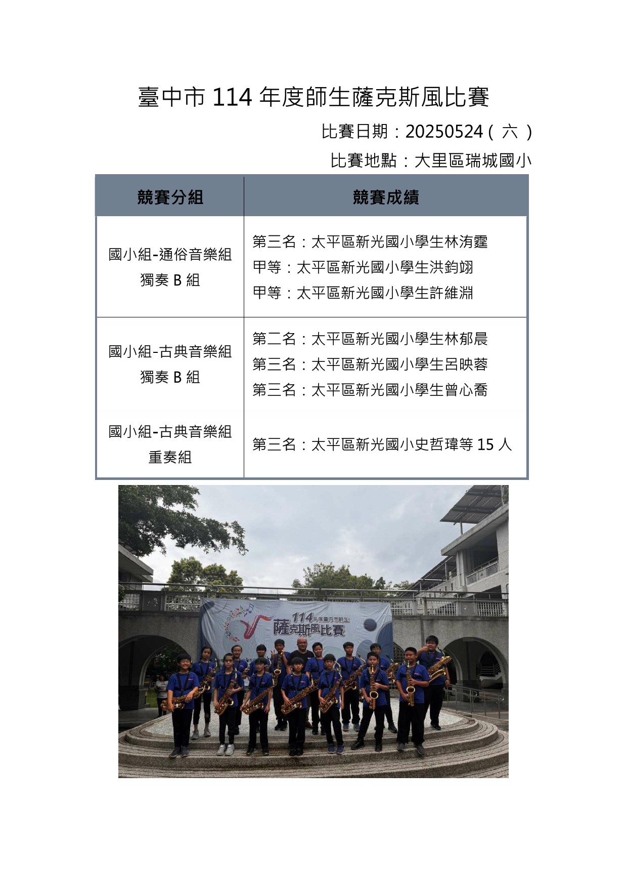 114年度薩克斯風比賽